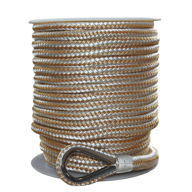 1/2*200' gold/white double braid nylon anchor rope marine rope